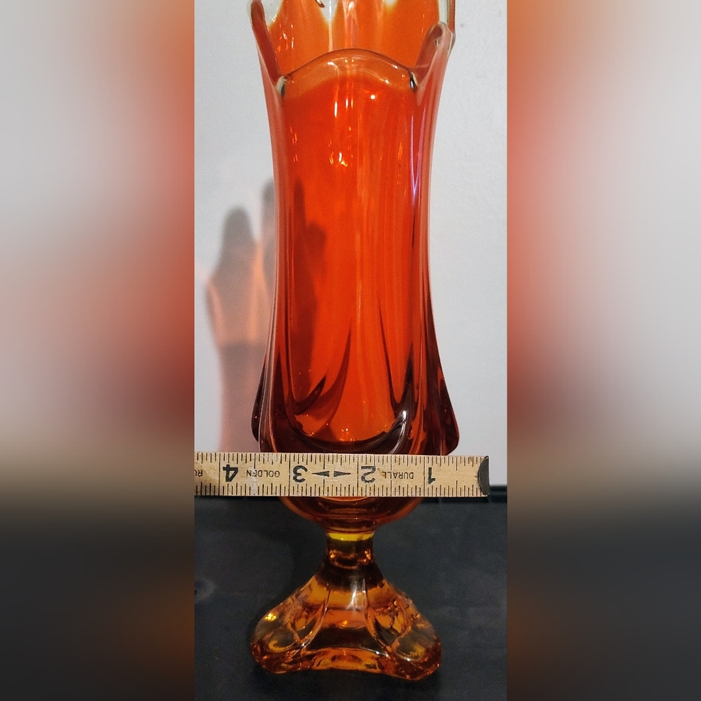 Vintage Viking Glass 13.5” Swung Vase Orange MCM Epic Drape 3-Toed Persimmon - Picture 11 of 12